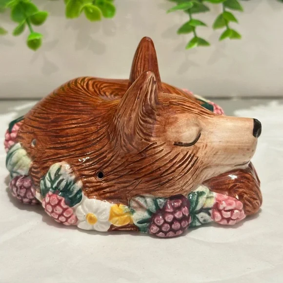 Vintage 1990 Fitz and Floyd Reynard Inspired Sleeping Red Fox Potpourri Holder - Picture 5 of 7